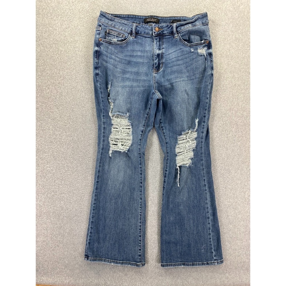 Judy Blue Distressed Blue Jean Flares High Rise Women's Size 18 Boho 34x30